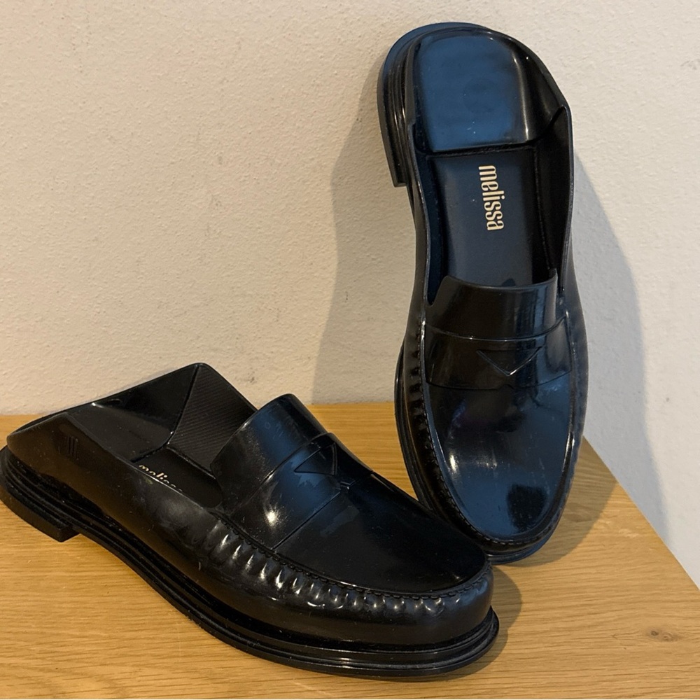 Melissa Shoes Black Penny Loafer Mules Slip On Jellies Sz 7 Women’s Black